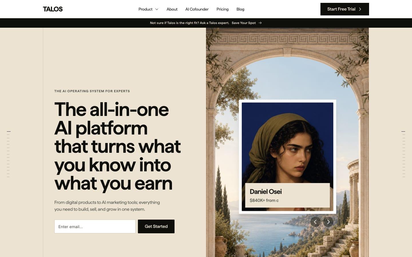 The Talos home page on a desktop screen, 1440 pixels wide